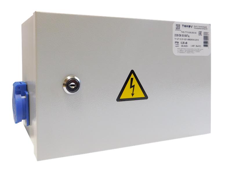 Ящик с понижающим трансформатором ЯТП 0.25 230/36 (2 авт. выкл.) IP54 TOKOV ELECTRIC TKE-TT12-36-250-54