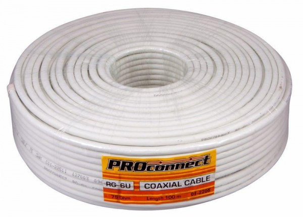 Кабель RG-6U+Cu (48%) 75Ом 100м бел. PROCONNECT 01-2206