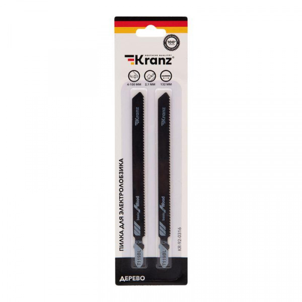 Пилка для электролобзика по дереву T119BL 132мм 12 зубьев на дюйм 4-100мм (уп.2шт) Kranz KR-92-0316